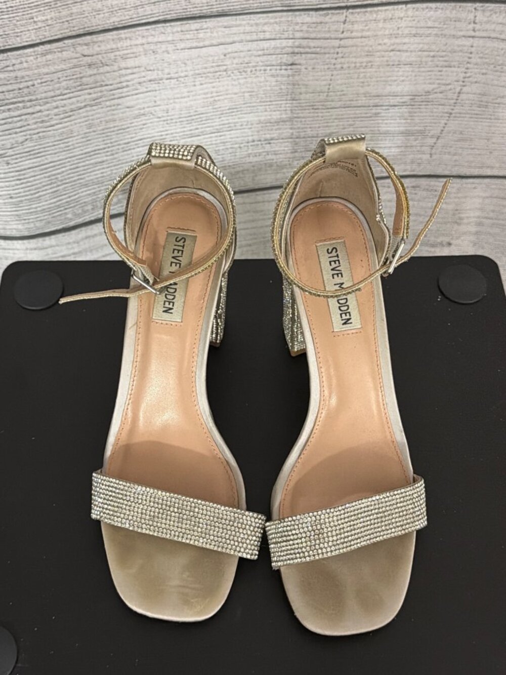 Steve Madden Rhinestone Block Heel Sandals Size 8
